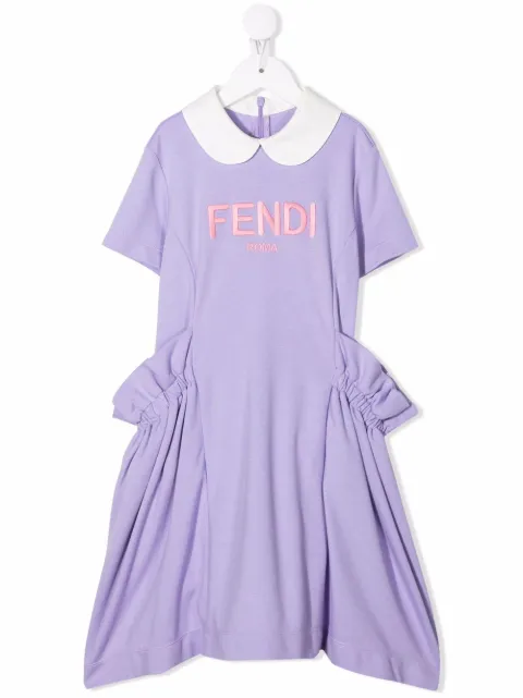 Fendi Kids logo-print ruffle-detail dress