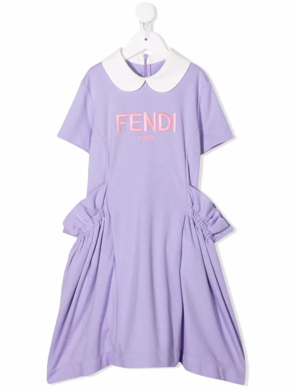 Fendi Kids logo-print ruffle-detail Dress | Purple | FARFETCH