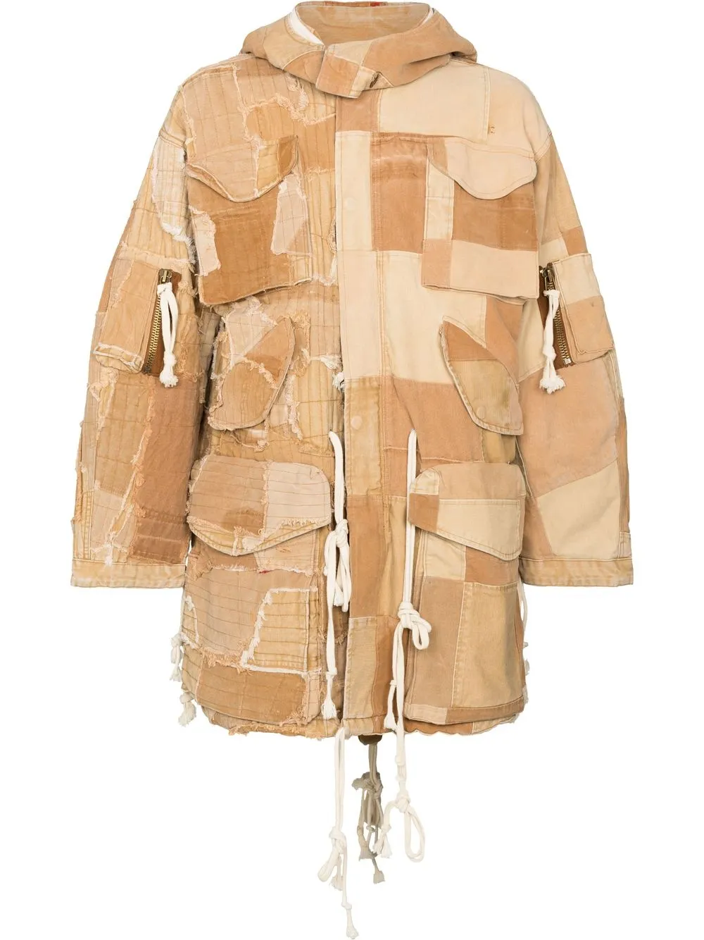 

Greg Lauren parka con diseño patchwork y capucha - Neutro