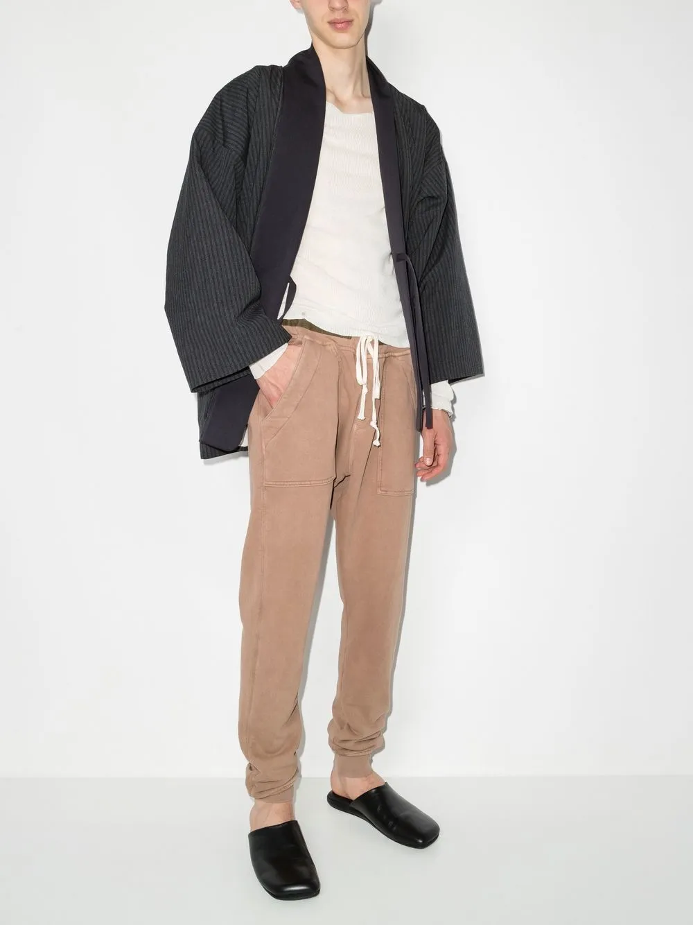 GREG LAUREN DRAWSTRING COTTON TRACK PANTS