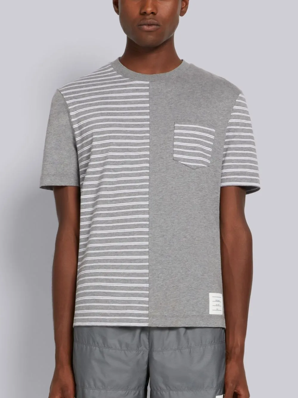 Thom Browne Striped Panel T-shirt In Grey