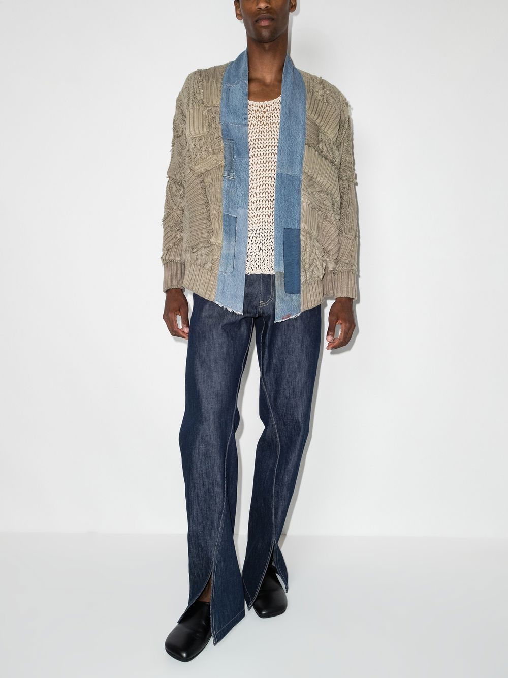 Greg Lauren Kabelgebreide visserstrui - Beige