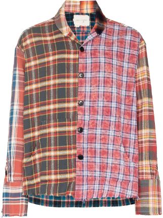 Greg Lauren plaid-check Panelled Shirt - Farfetch