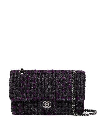 Chanel Classic Double Flap Bag Quilted Tweed Medium Blue