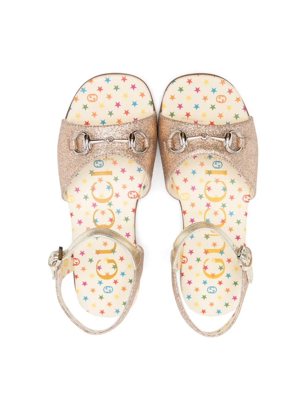 【2025春夏新色】 Gucci Kids ホースビット グリッターサンダル | ゴールドトーン サンダル