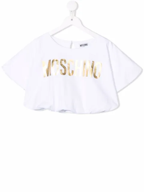Moschino Kids logo-print cropped T-shirt