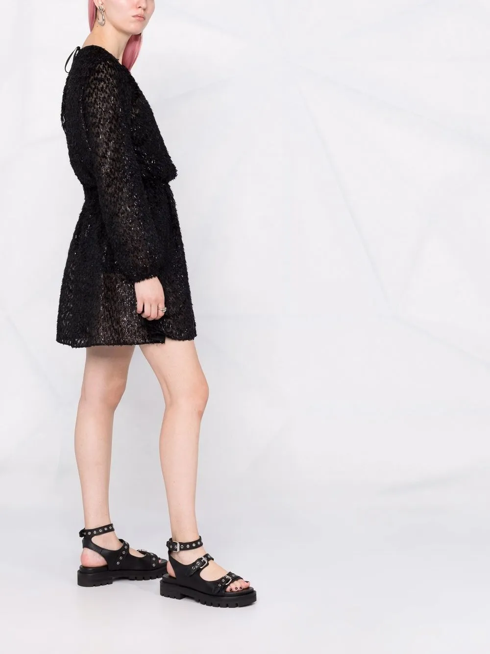 фото Red valentino платье мини с длинными рукавами и бахромой