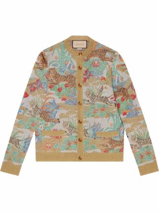 Gucci tiger outlet jacquard wool cardigan