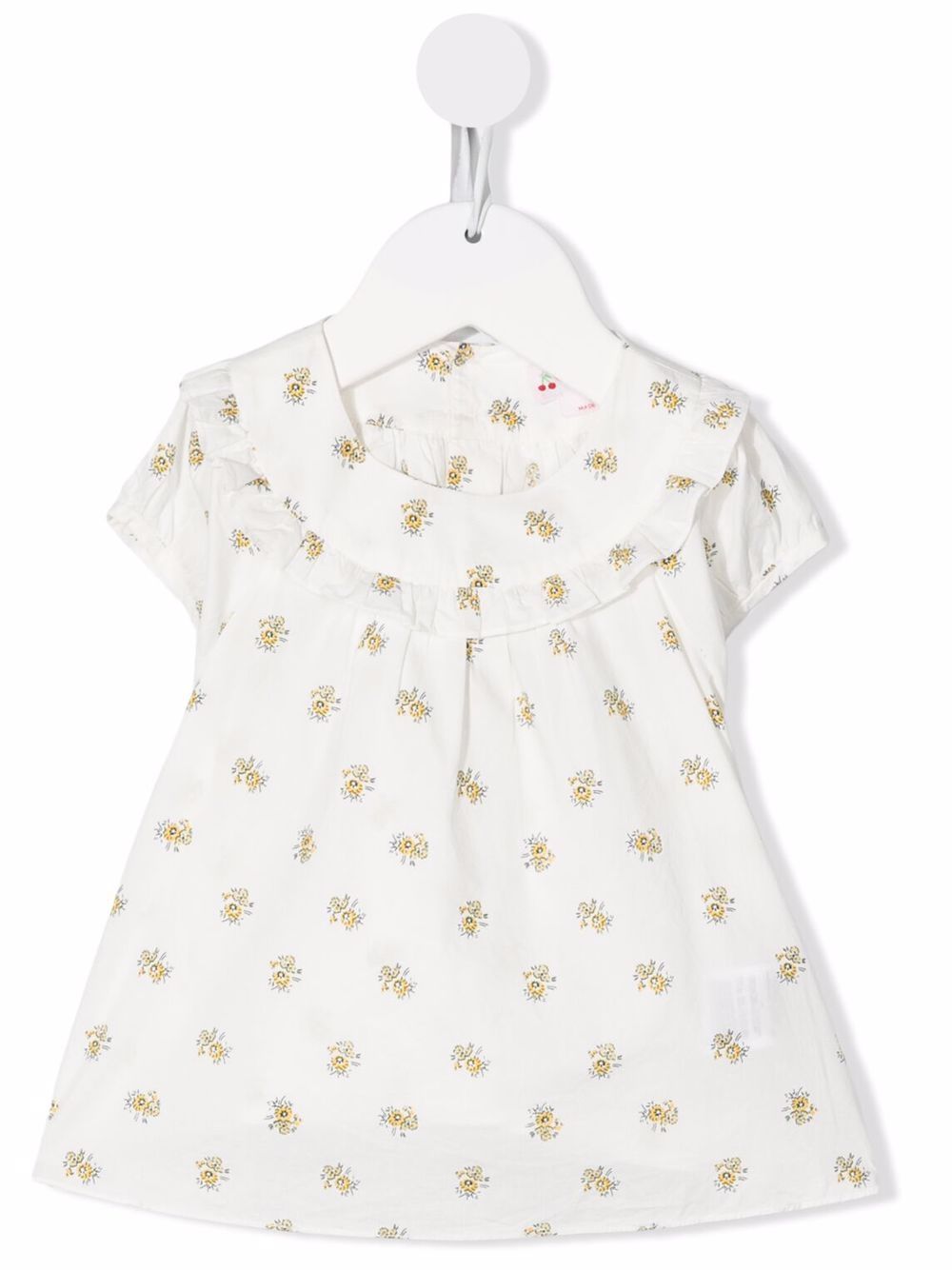 Bonpoint floral-print ruffle-neck dress - White