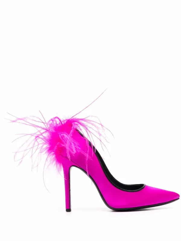 Styland feather-detail Silk Satin Pumps 