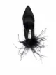 Styland feather-detail silk satin pumps