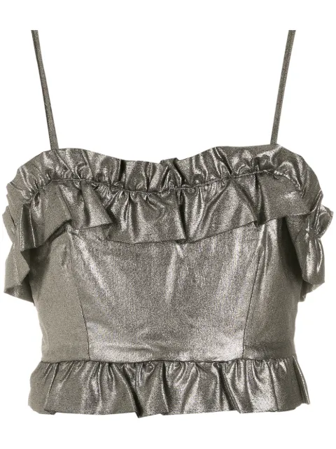 Olympiah ruffle-trim foil top