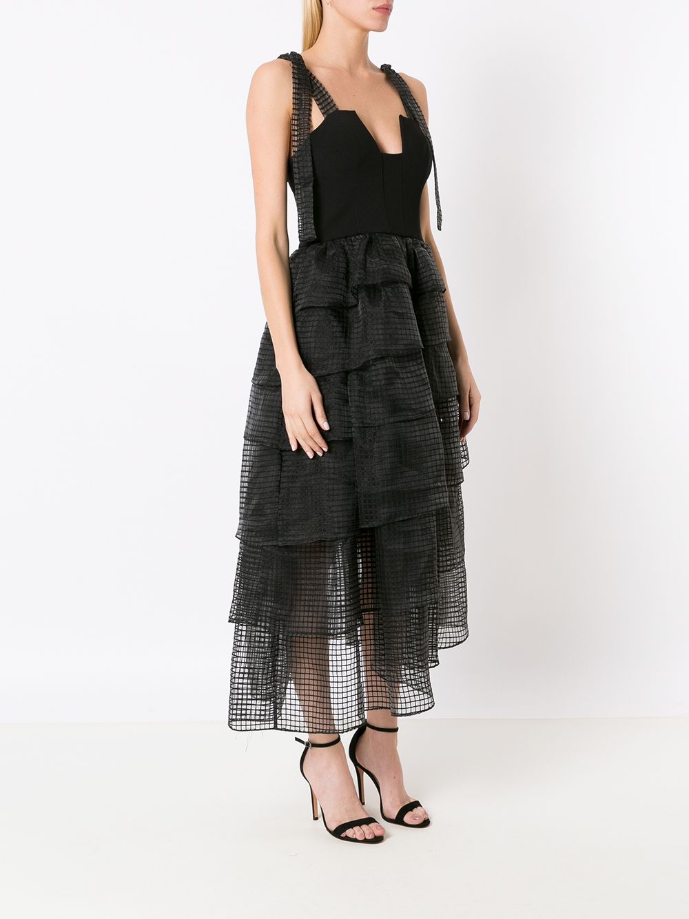 Shop Olympiah Mesh-tiered Bodice Midi Dress In Black