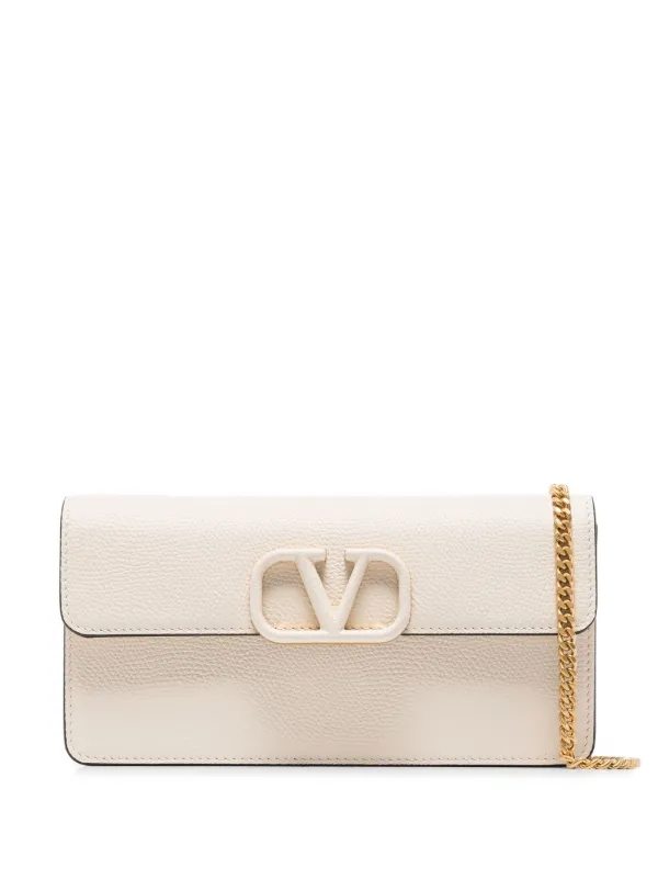 V Logo Signature Leather Chain Wallet in Black - Valentino