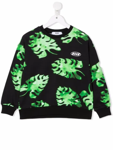 MSGM Kids sudadera con hojas estampadas