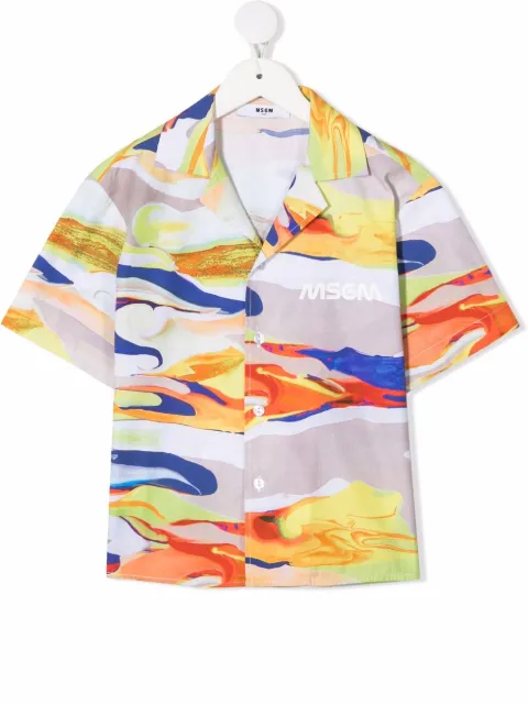 MSGM Kids fluid-print Cuban shirt