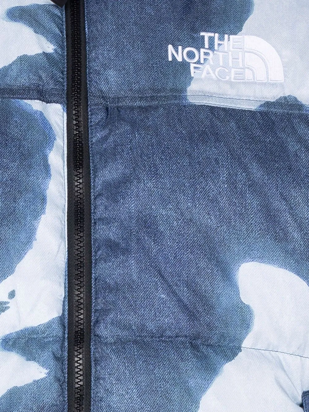 Supreme The North Face Bleached Denim Print Nuptse Jacket Indigo