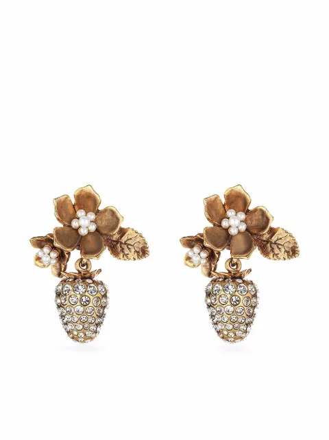 Boucles D'oreilles Oscar De La Renta - Fleur émaillée Blanche, Plaqué Or