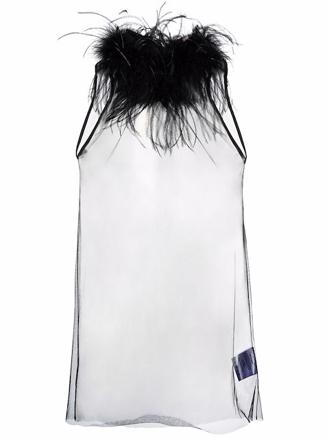 STYLAND feather trim sheer sleeveless top