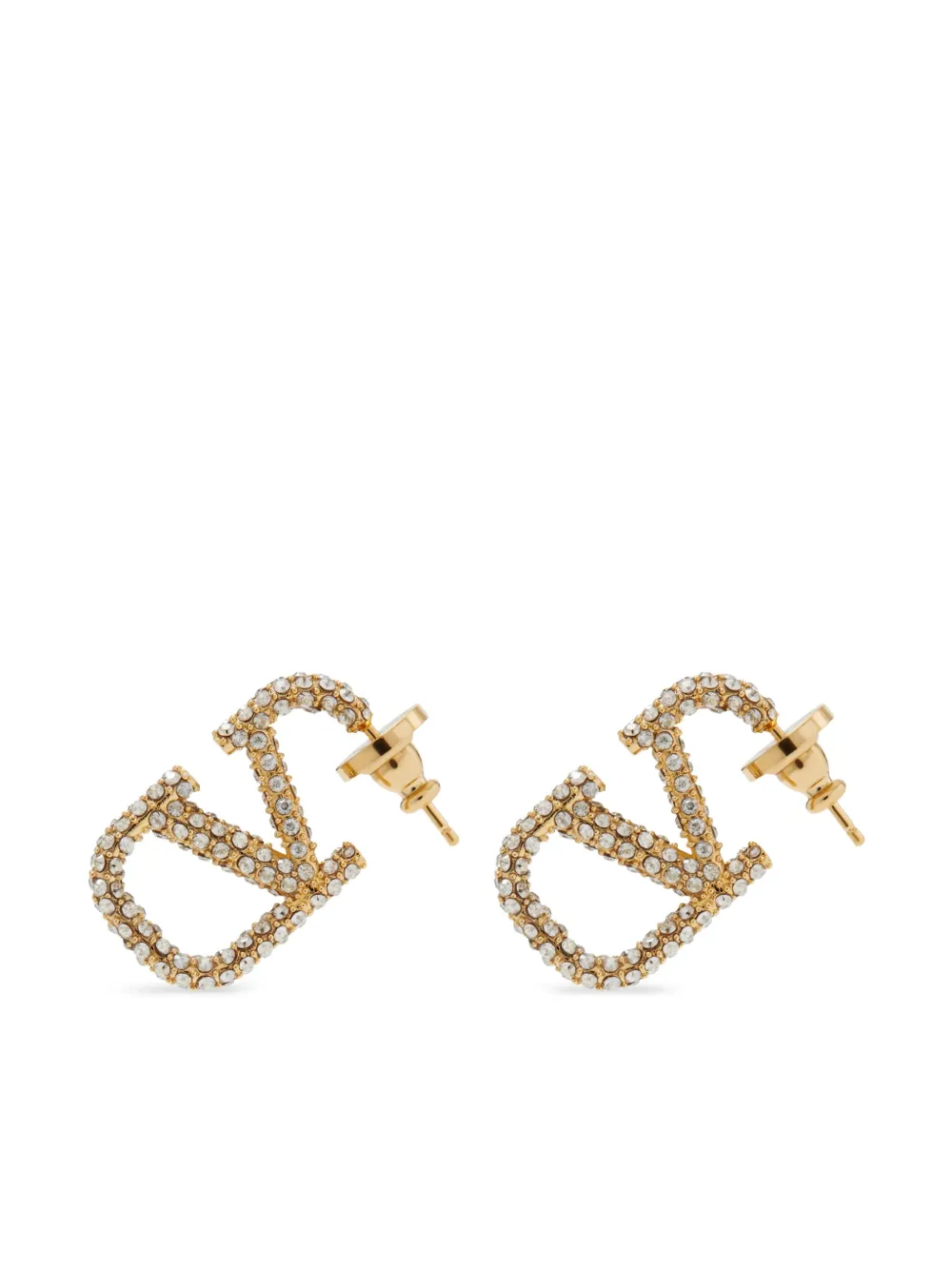 Valentino Garavani Vロゴ シグネチャー クリスタル ピアス - ゴールドトーン