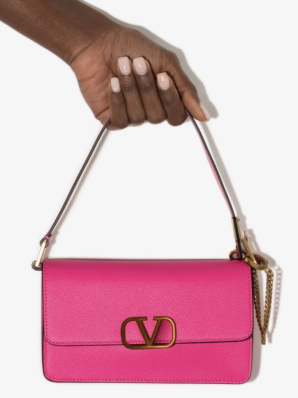 V Logo Signature Mini Leather Shoulder Bag in Pink - Valentino Garavani