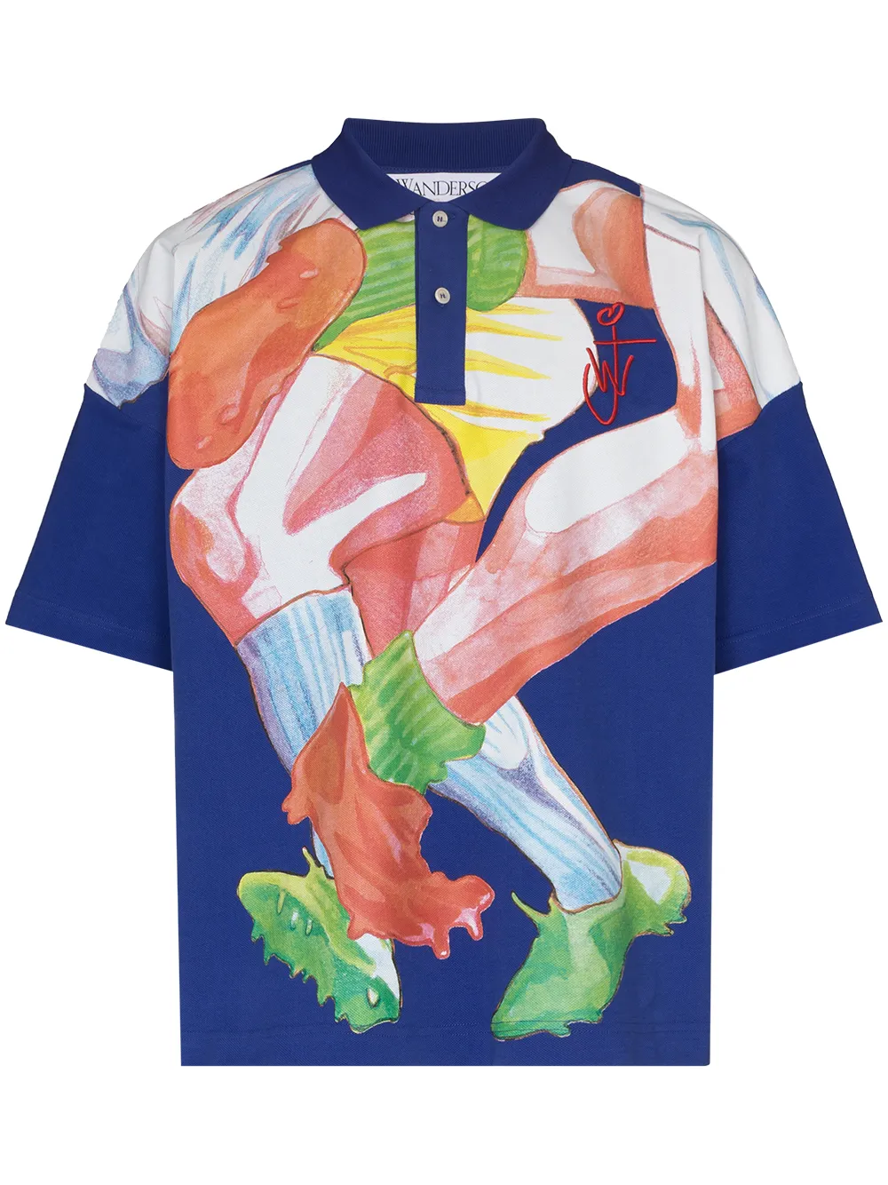 JW Anderson JWA RUGBY LEGS PRNT OVS SS POLO BLU MULT