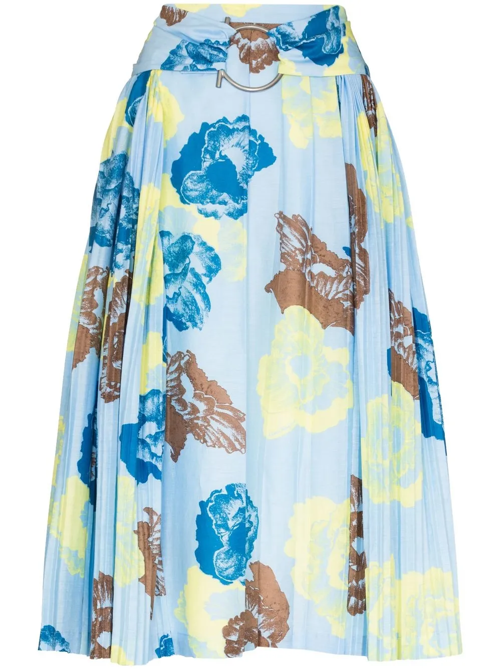 

Ferragamo poppy-print pleated midi skirt - Blue