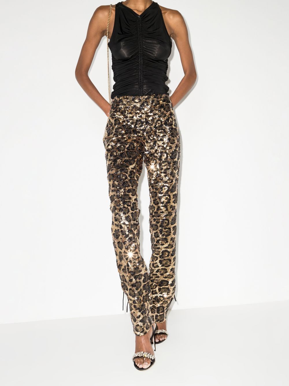 Shop Dolce & Gabbana Sequined Leopard-pattern Trousers In Gold