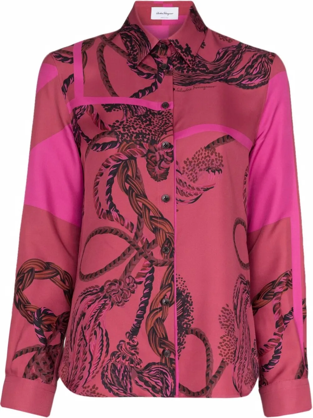 

Ferragamo Heritage-print silk shirt - Pink