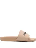 Balenciaga logo-embossed pool slides - Neutrals