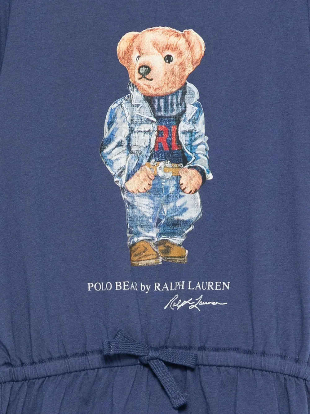 Polo Ralph Lauren Bear-print Drawstring-waist Dress In Blue