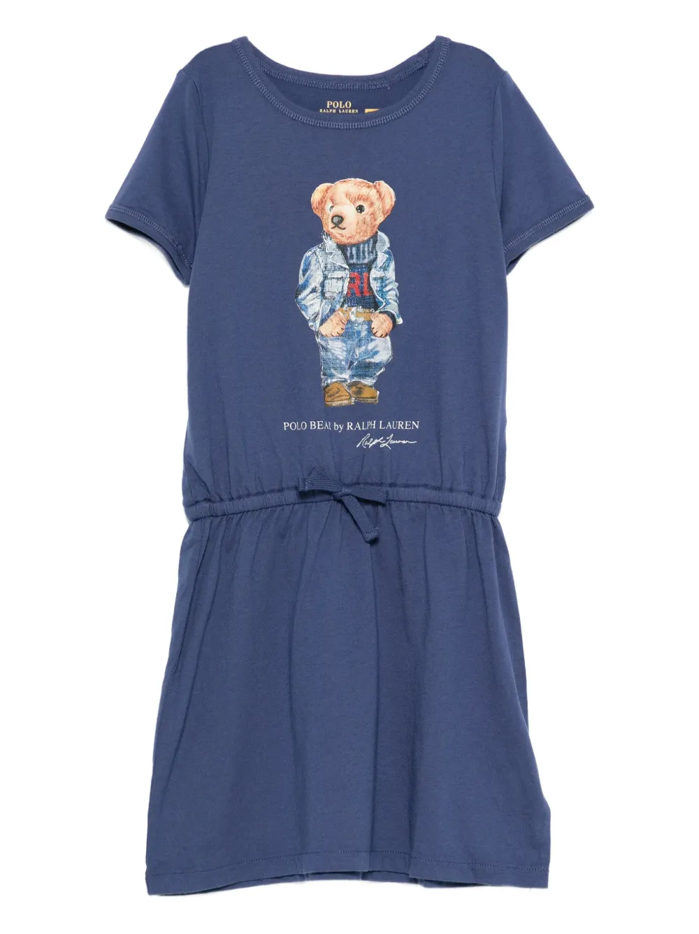 Polo Ralph Lauren Bear-print Drawstring-waist Dress In Blue