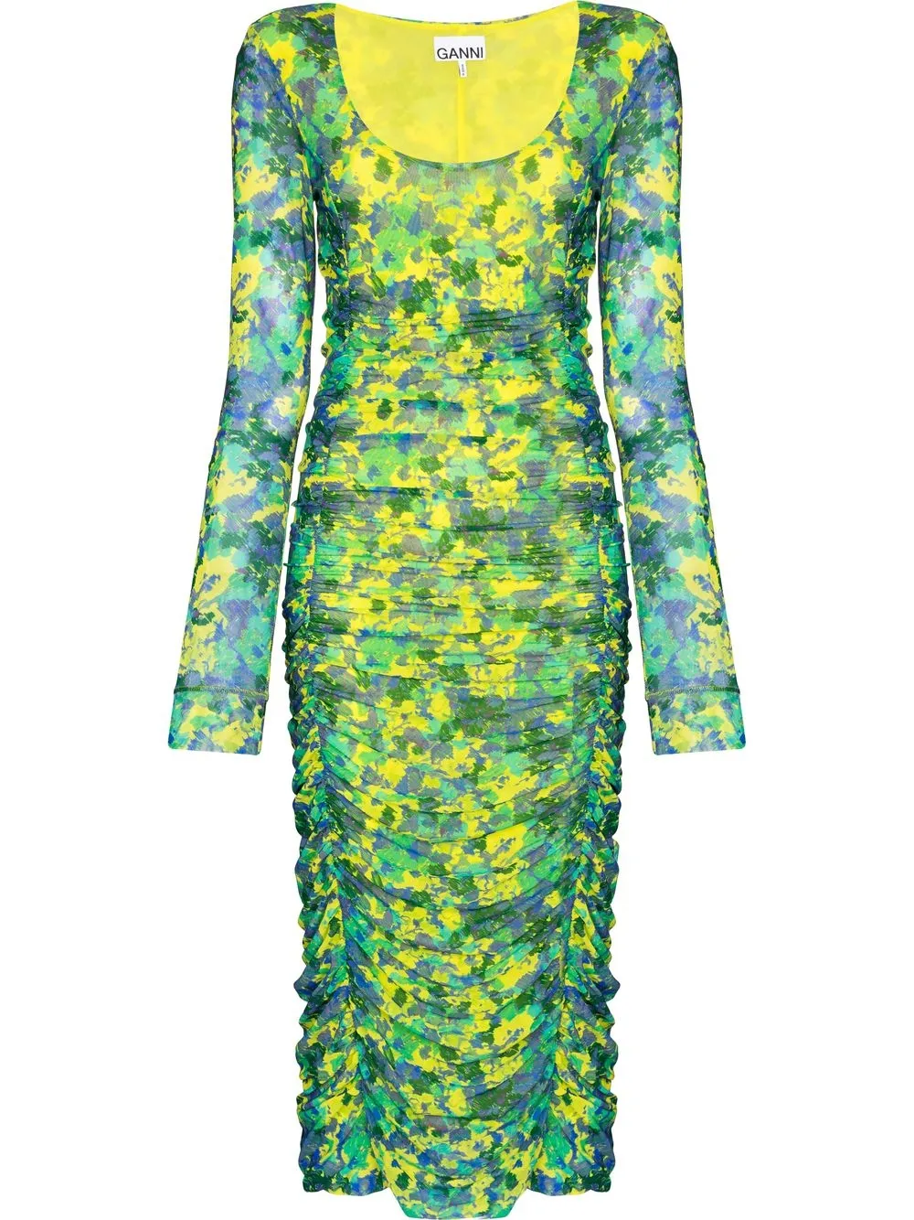 

GANNI Sulphur Spring ruched mesh dress - Green