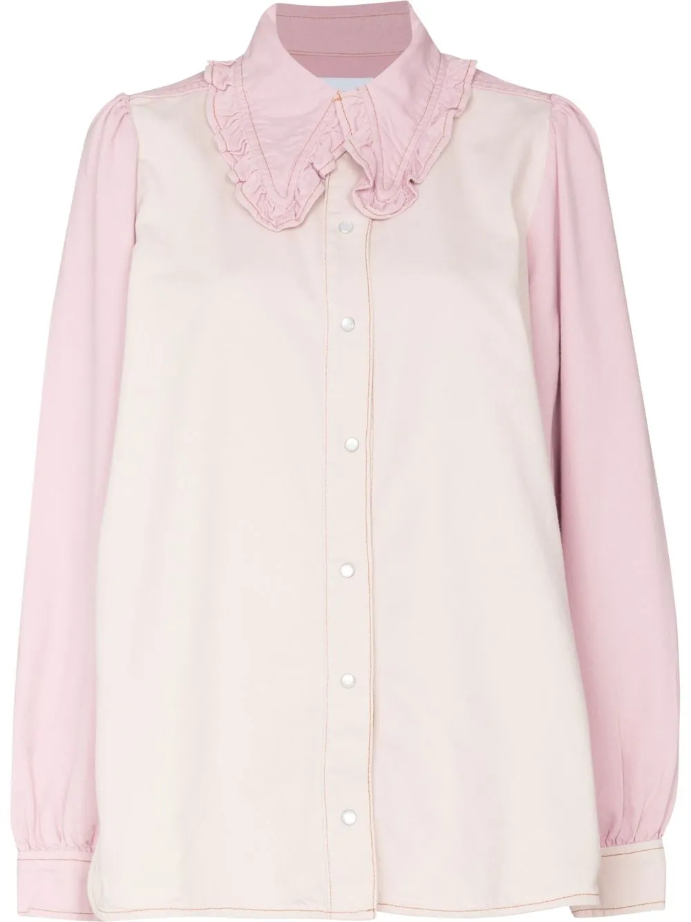 

GANNI ruffle-trim two-tone shirt - Pink