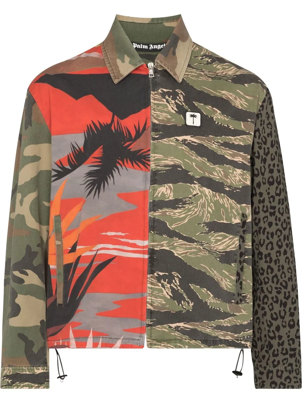 patchwork zip-up shirt jacket