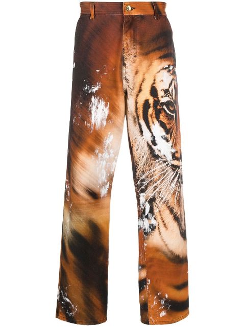 Roberto Cavalli tiger-print straight-leg jeans