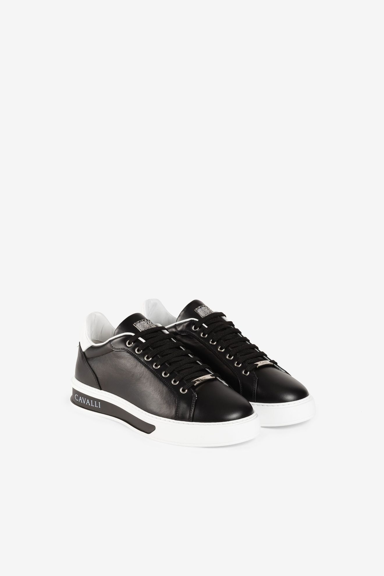 roberto cavalli logo leather sneakers