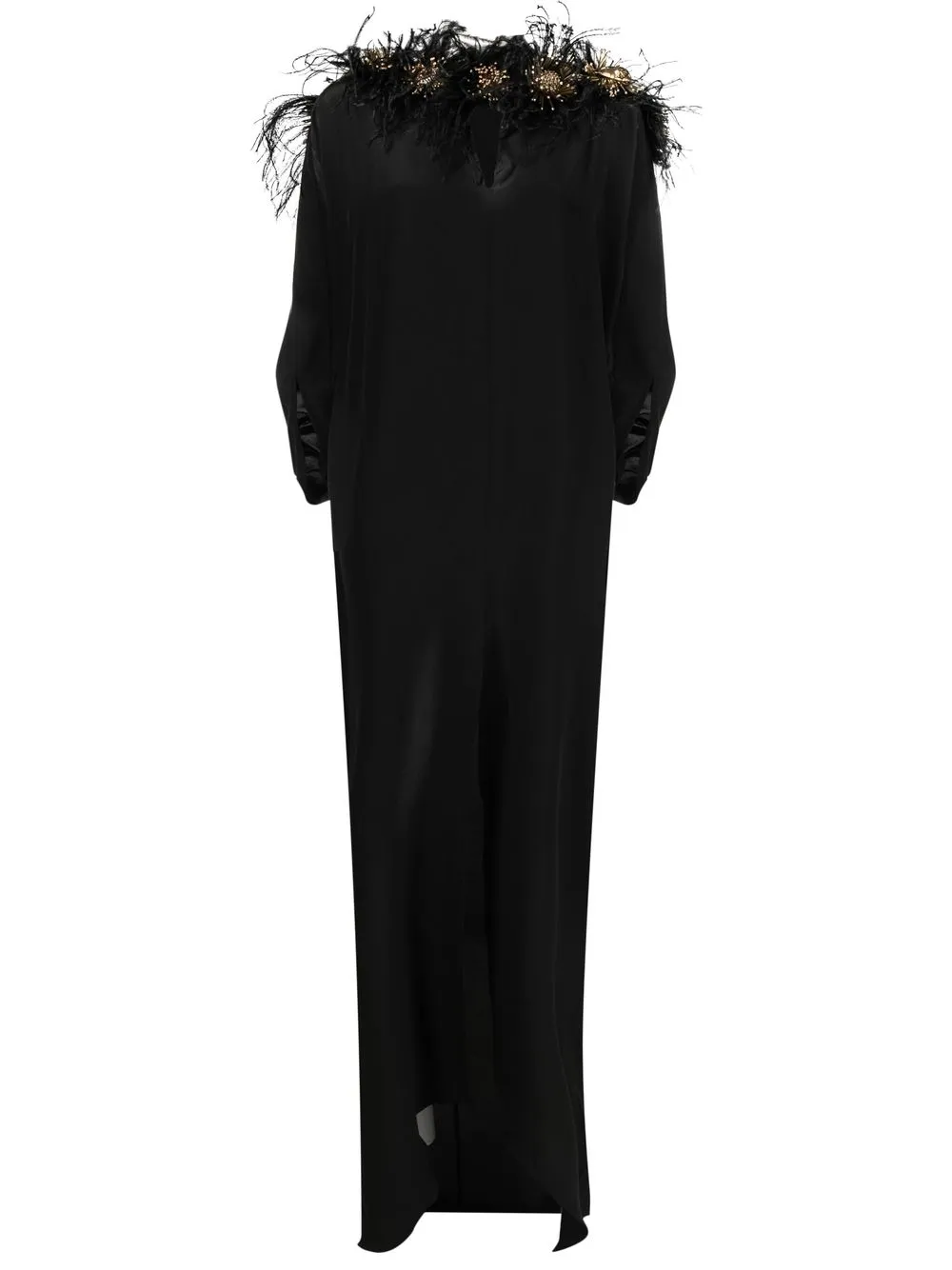 embellished-collar V-neck kaftan dress
