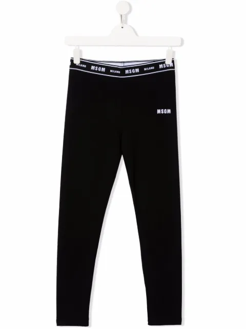 Msgm Kids ليغينغ بخصر متوسط وشعار الماركة