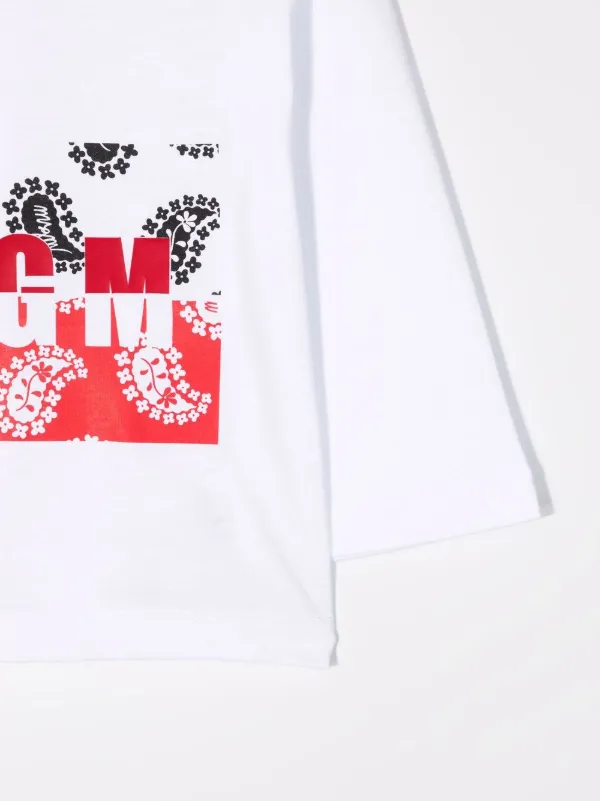 MSGM Kids Patchwork logo-print 3/4-sleeve T-shirt | White | FARFETCH