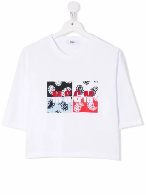 MSGM Kids TEEN Patchwork logo-print 3/4 
