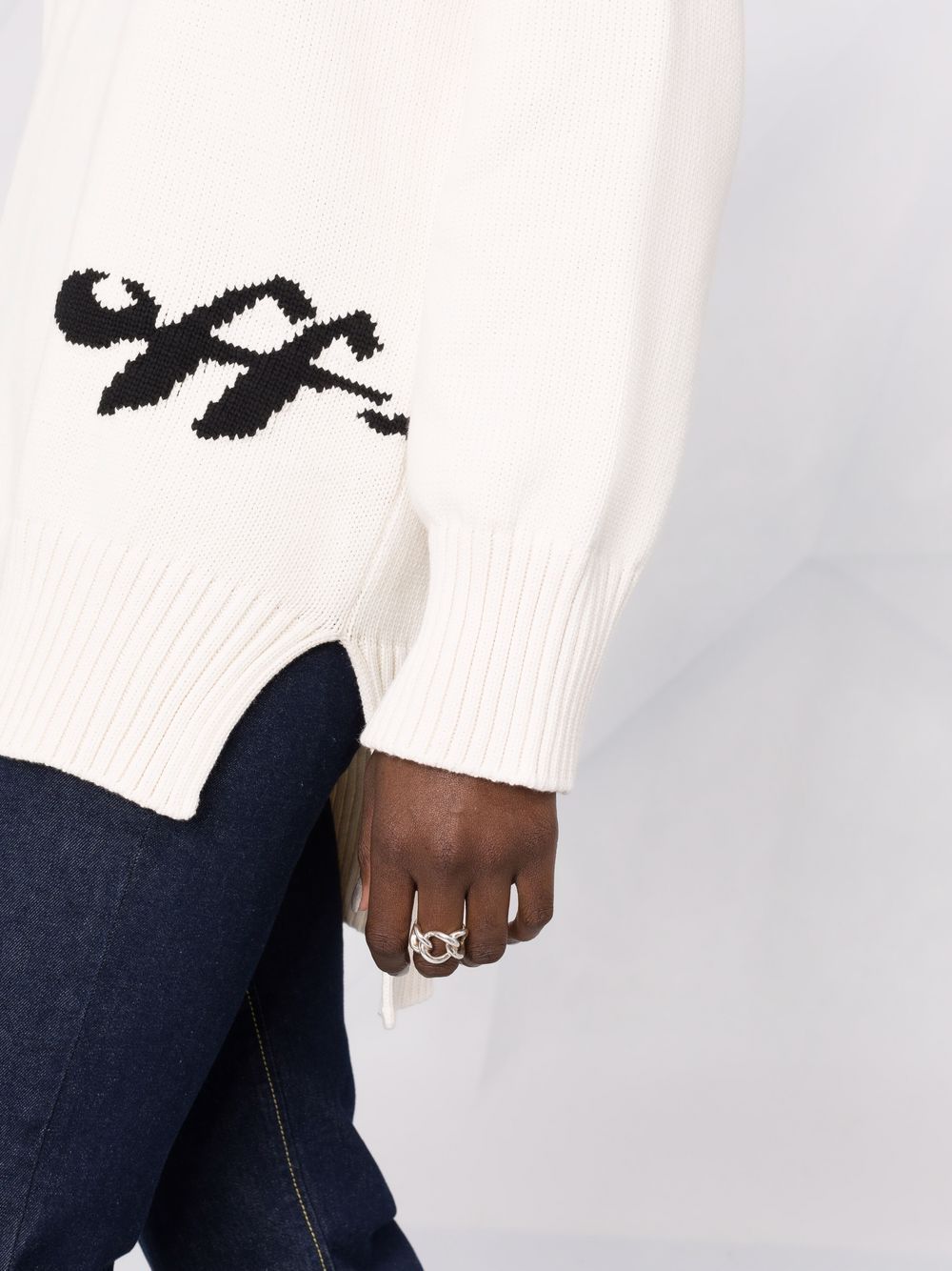 Off-White intarsia-logo high-low knitted jumper Women