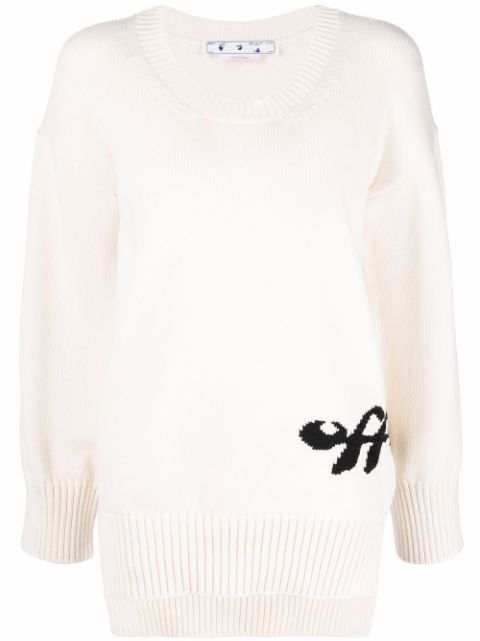 Off-White intarsia-logo high-low knitted jumper Women