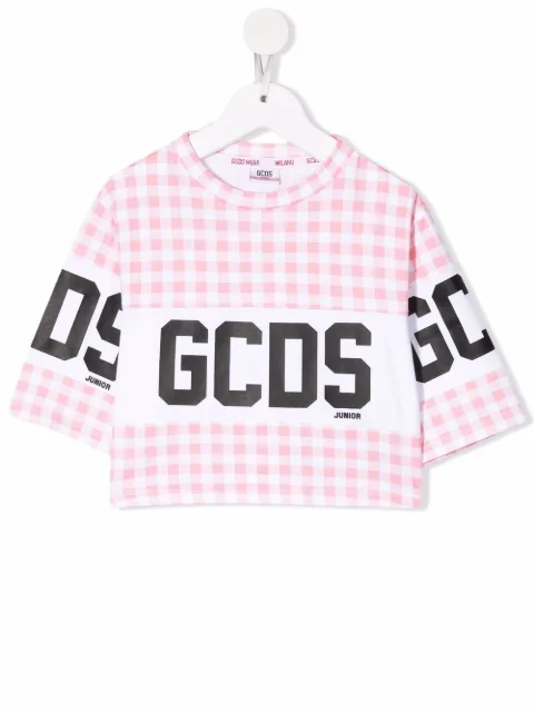 Gcds Kids gingham-pattern short-sleeved top