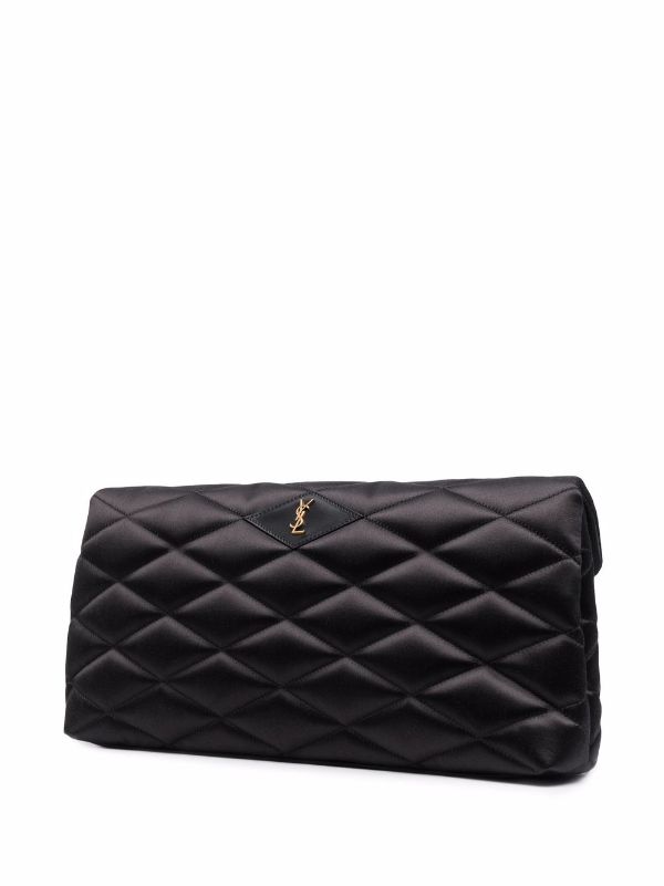 DIAMOND FRAME CLUTCH  Black Soft Calf Leather Clutch Bag with