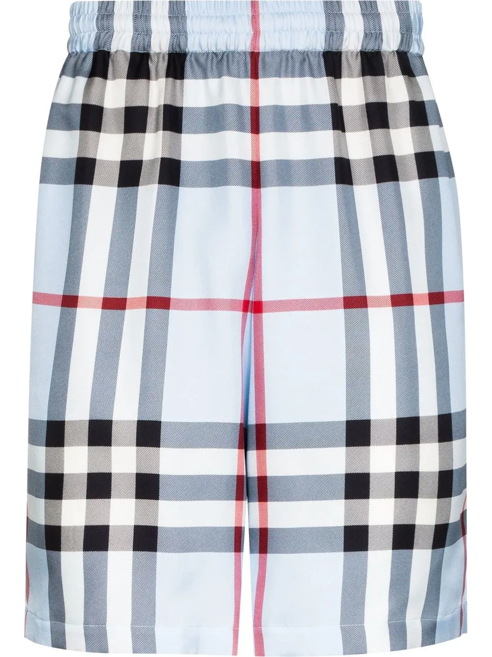 Click to view more detailed imagery on our partner's website Burberry Check-print Silk Shorts In Blue