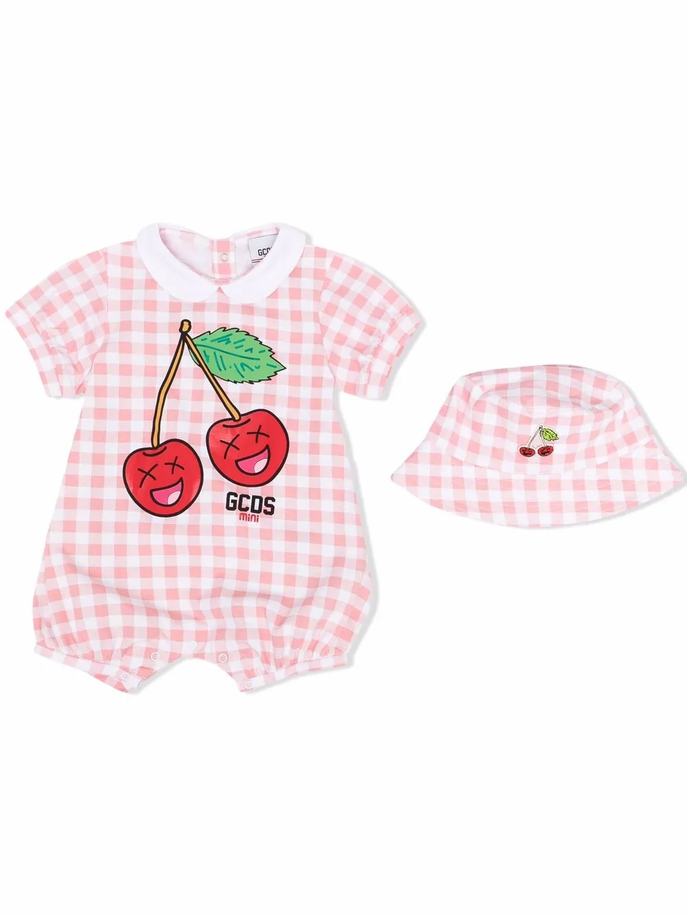 

Gcds Kids mameluco a cuadros gingham con logo estampado - Rosado