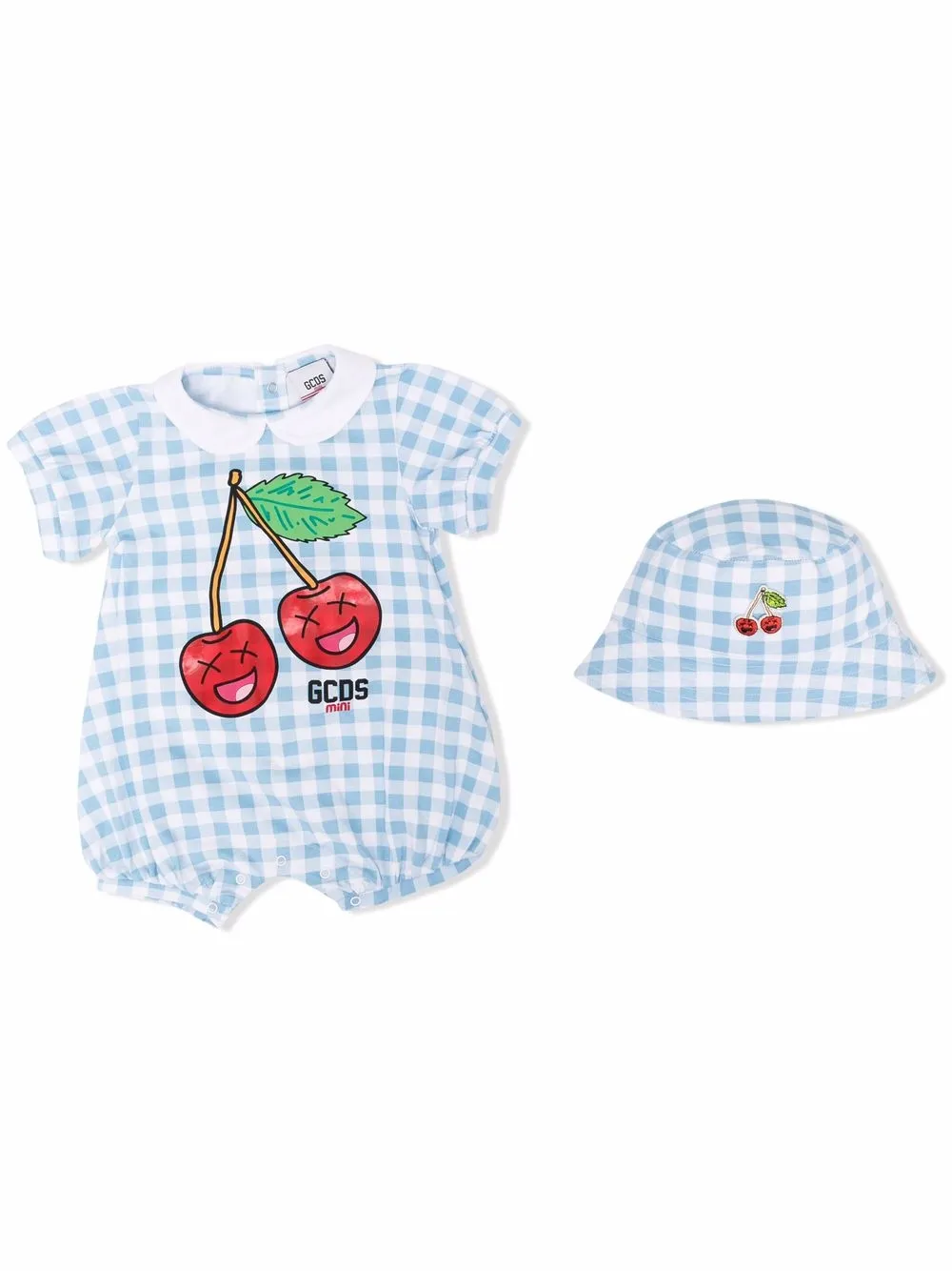 

Gcds Kids mameluco con estampado de cereza y cuadros gingham - Azul