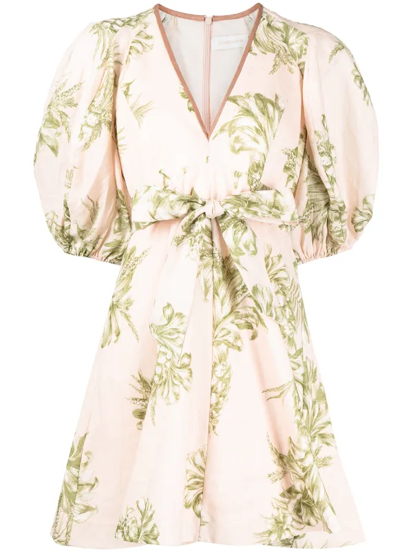 ZIMMERMANN leaf-print linen mini dress 