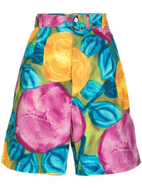 Marni floral-print belted-waist shorts